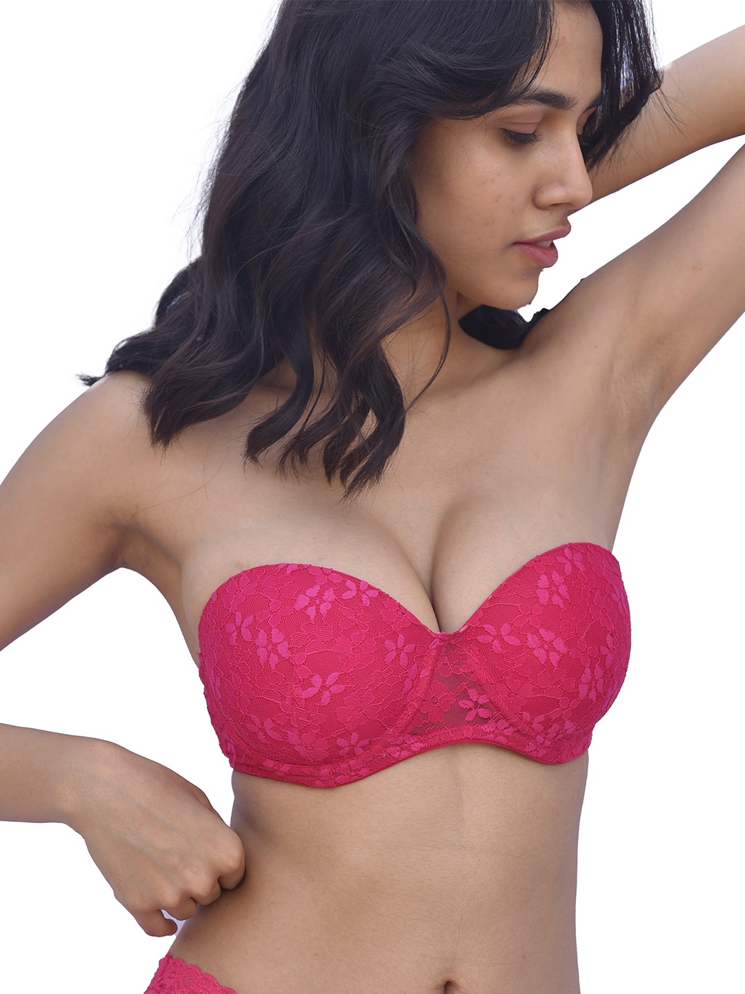 

TFW Floral Full Coverage Underwired Lightly Padded Push up Bra, Pink