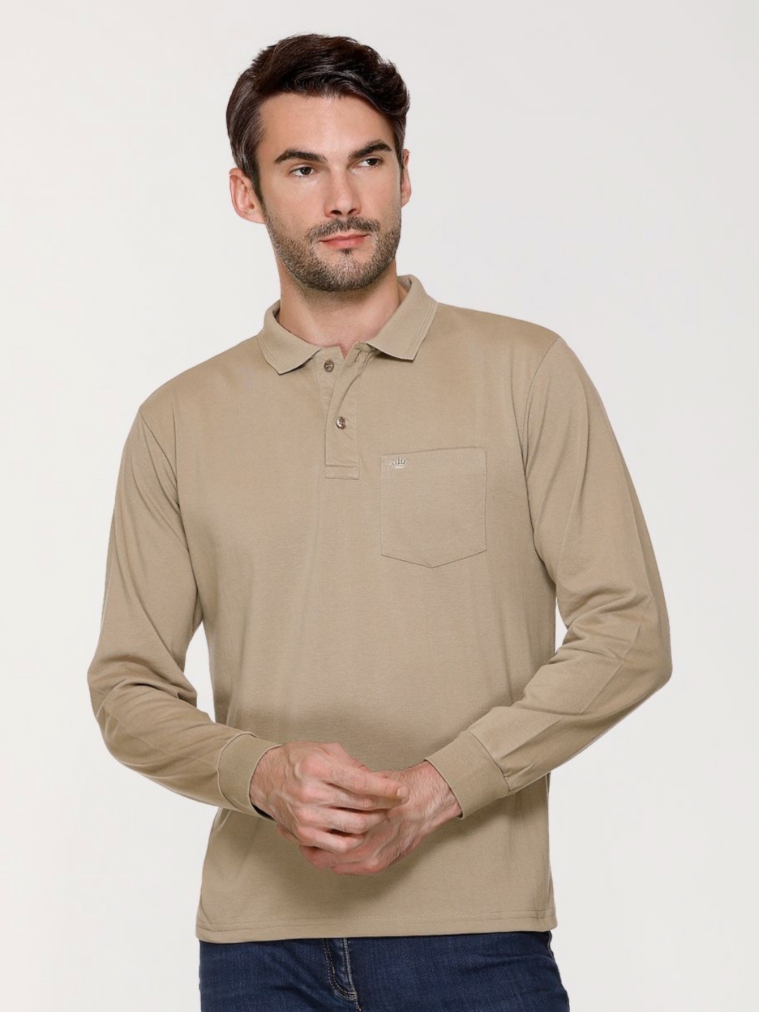 

ARRAY Men Solid Polo Collar Cotton T-shirt, Camel brown