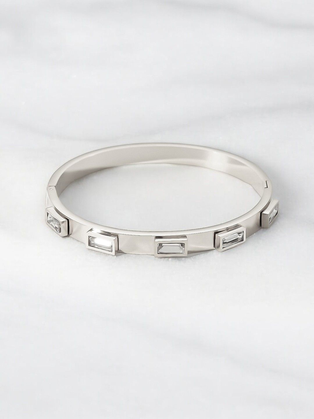 

Designs & You Silver-Plated American Diamond Bangle-Style Bracelet