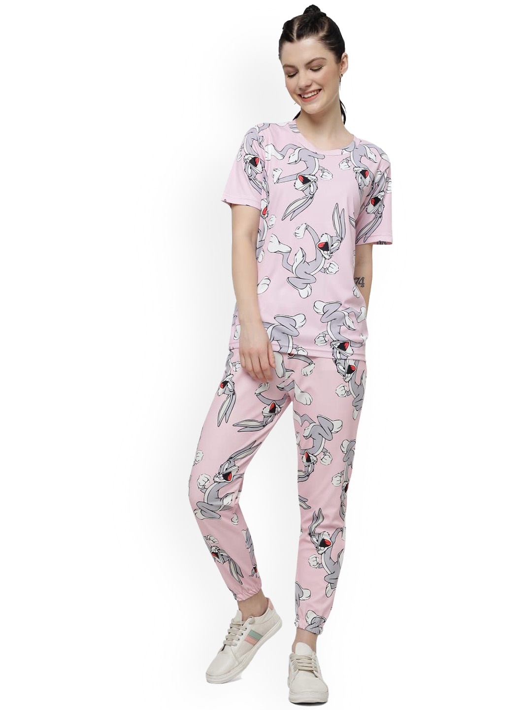 

shriez Looney Tunes Printed T-Shirt With Trousers, Pink