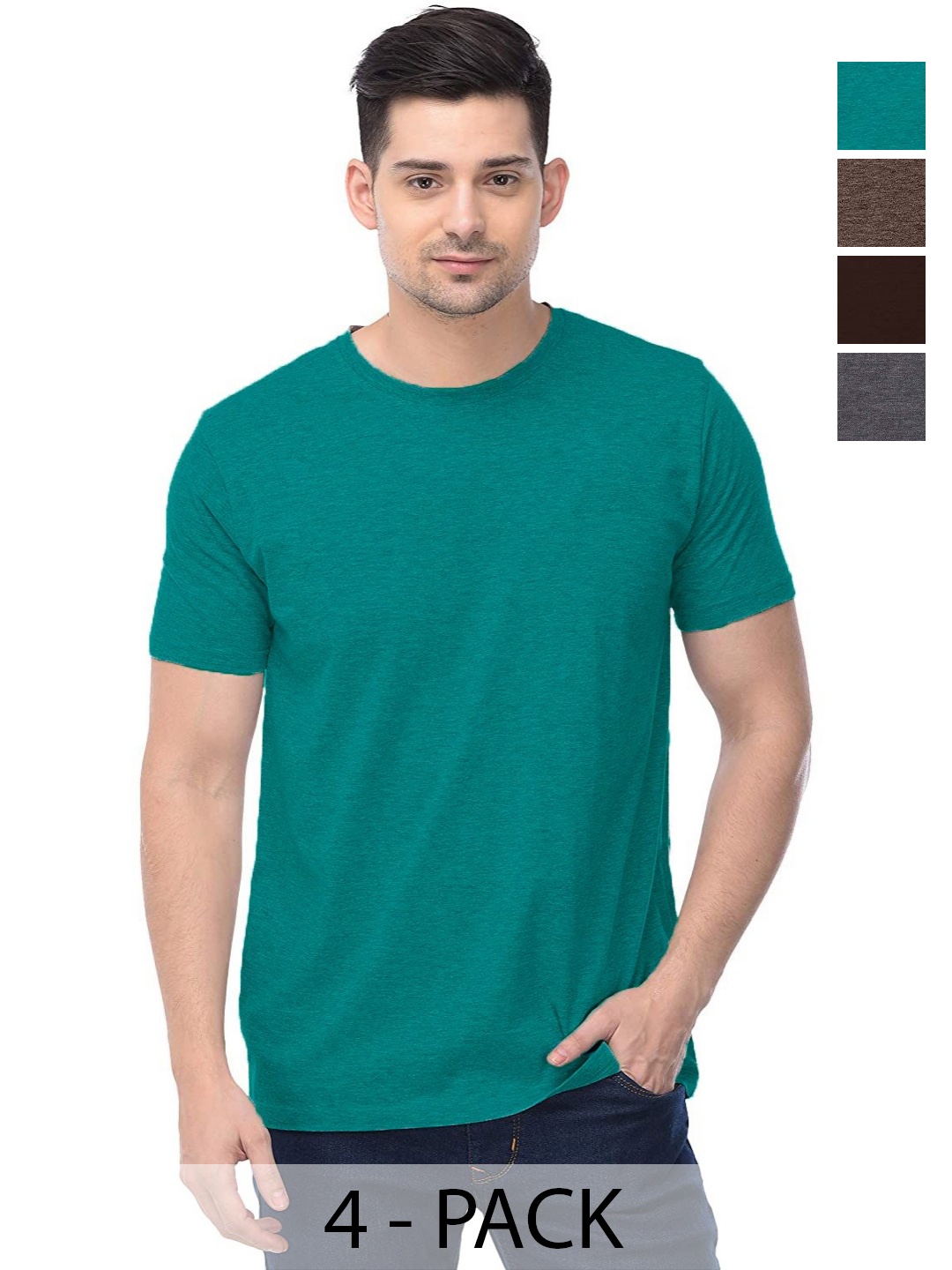 

COLOR CAPITAL Unisex Pack Of 4 Solid Pure Cotton T-shirts, Green