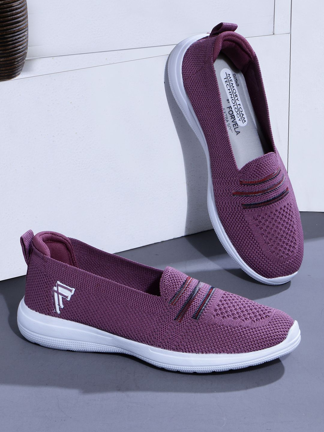 

FORVELA Women Memory Foam Insole Mesh Slip-On Sneakers, Purple