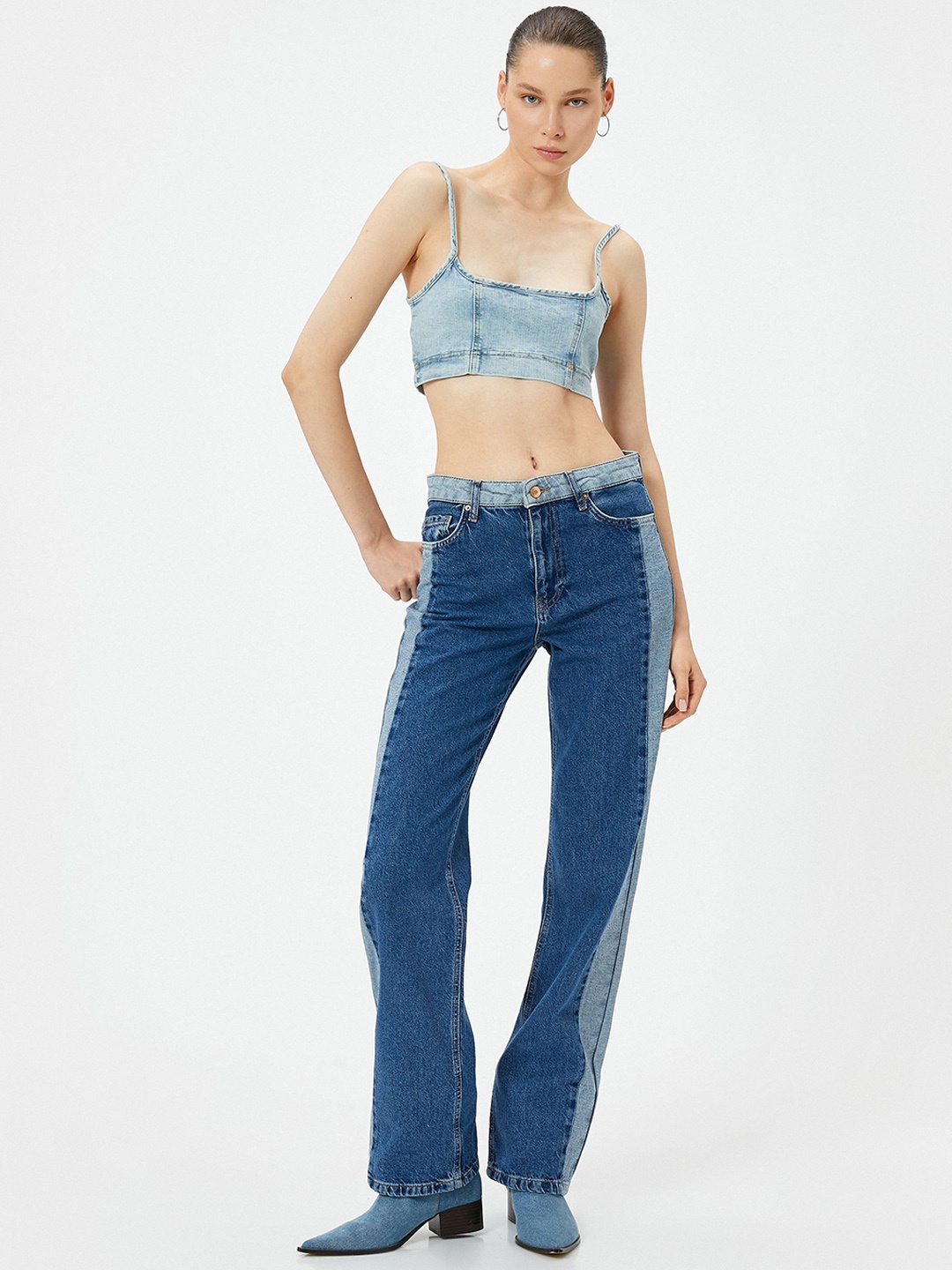 

Koton Women Straight Fit High-Rise Trousers, Blue