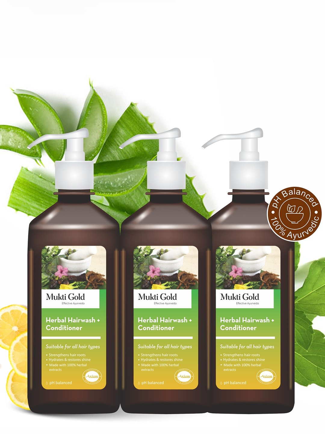 

Mukti Gold Set Of 3 Herbal Hairwash With Conditioner -400ml Each, Brown