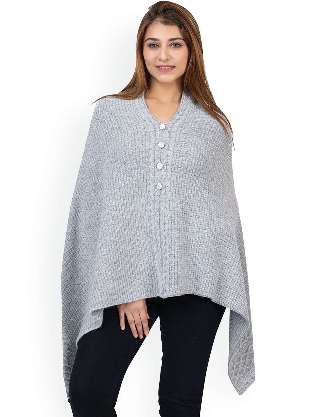 

TWENTY ME Women Woollen Lightweight Poncho Jacket, Grey