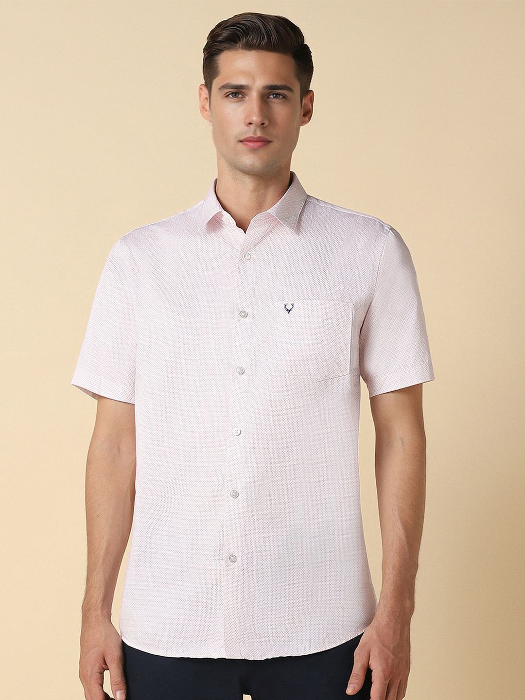 

Allen Solly Men Spread Collar Solid Cotton Slim Fit Casual Shirt, Pink