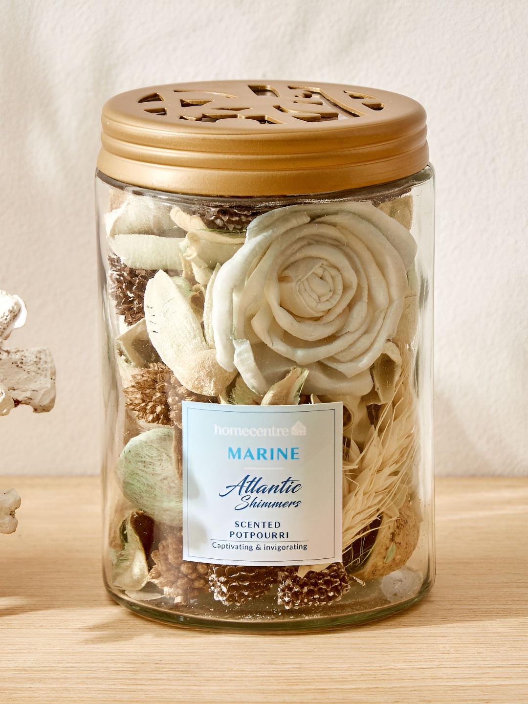 

Home Centre Redolence Beige & Transparent Dried Flowers Jar Potpourri