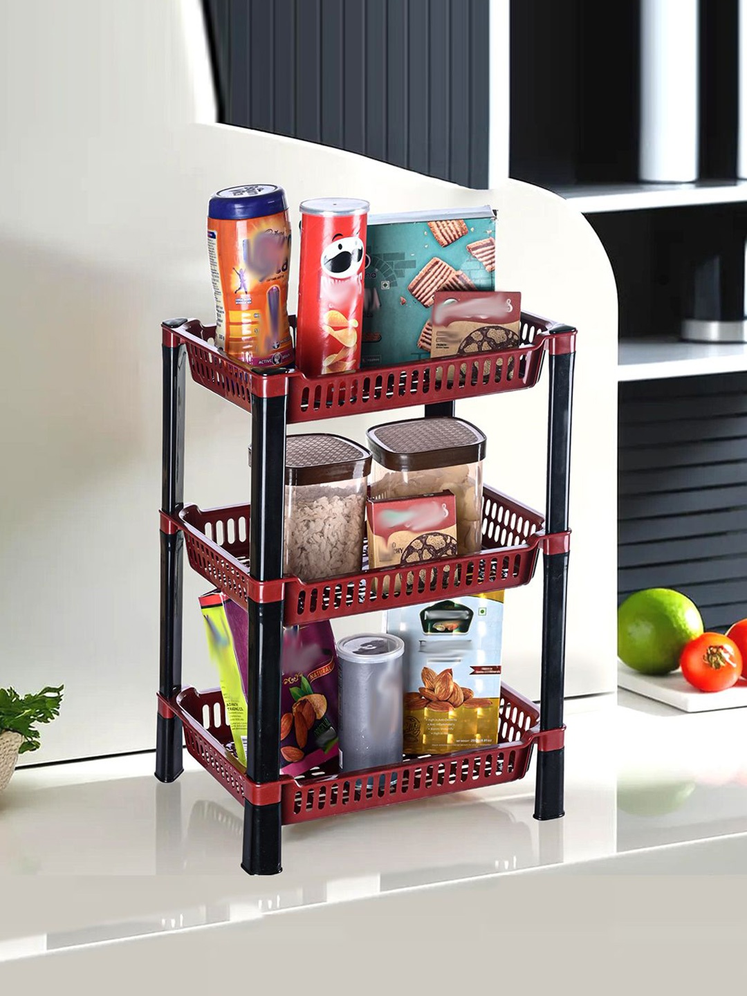 

Kuber Industries Maroon & Black Long Lasting 3-Layer Kitchen Organiser