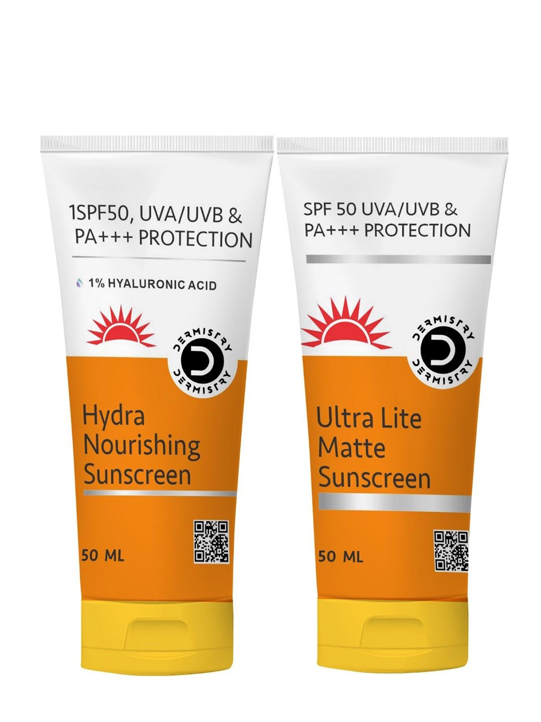 

DERMISTRY Set Of 2 Ultra Lite Matte Finish & Hydra Nourishing SPF50 Sunscreen- 50ml Each, White