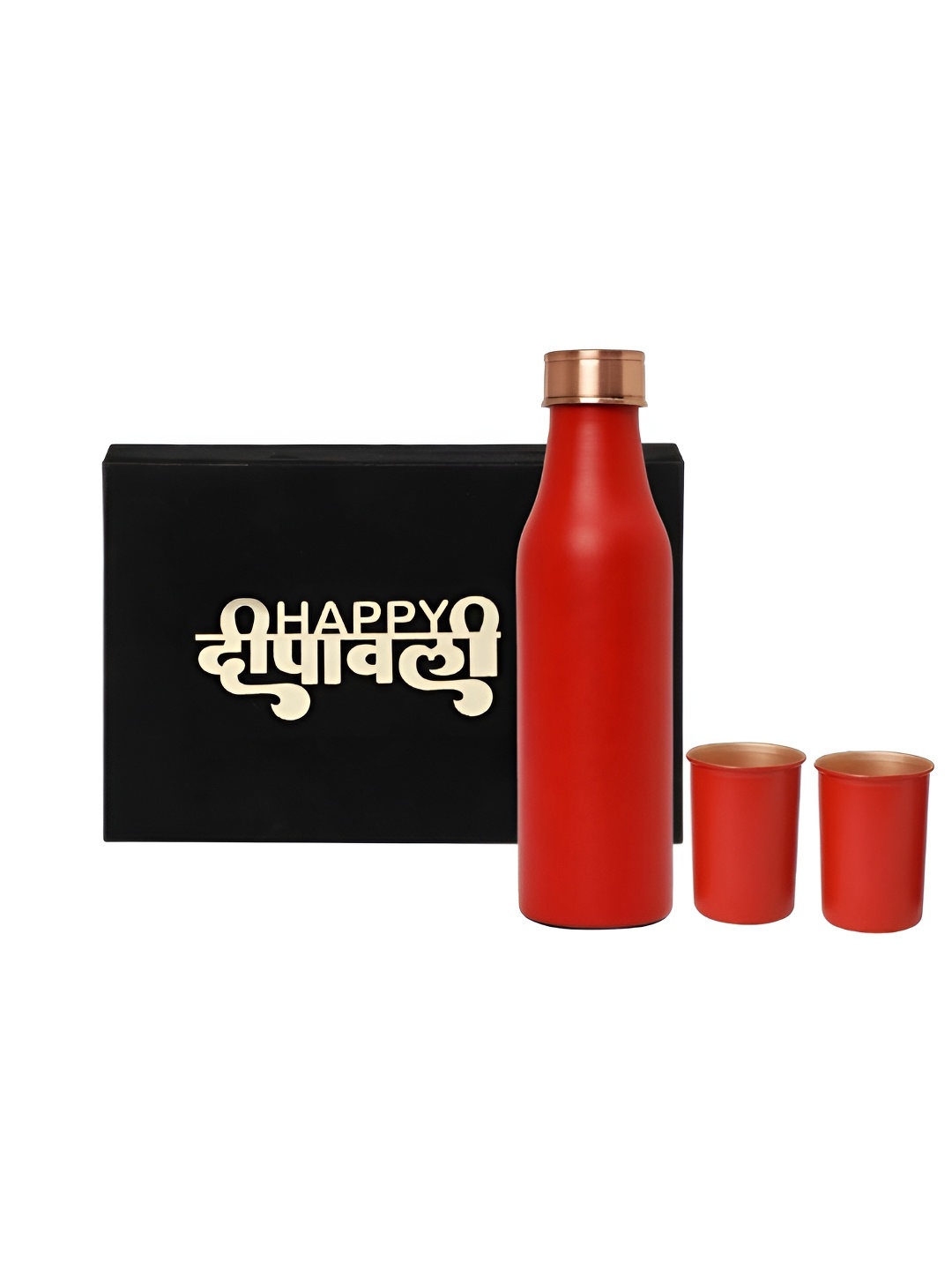 

INTERNATIONAL GIFT Red 3 Pieces Copper Water Bottle 1 L With Glass & Best Wishes Tag