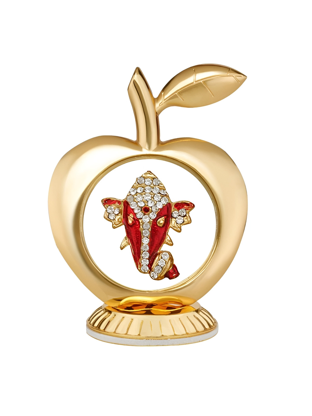 

INTERNATIONAL GIFT Apple Shaped Ganesh Idol Religious Car Dashboard Showpiece, Gold