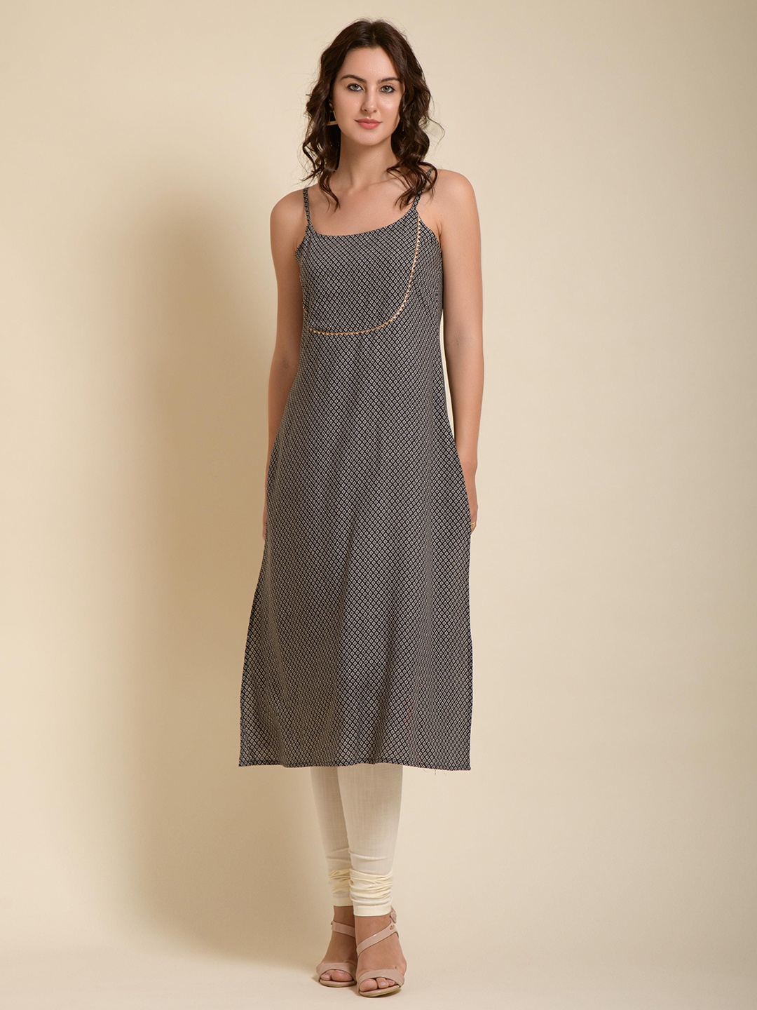 

CLIW Printed Straight Kurta, Black