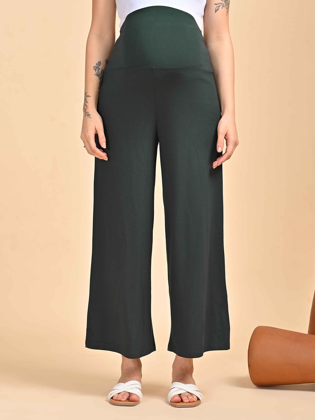

GOLDSTROMS Women Knitted Flared Maternity Palazzos, Green