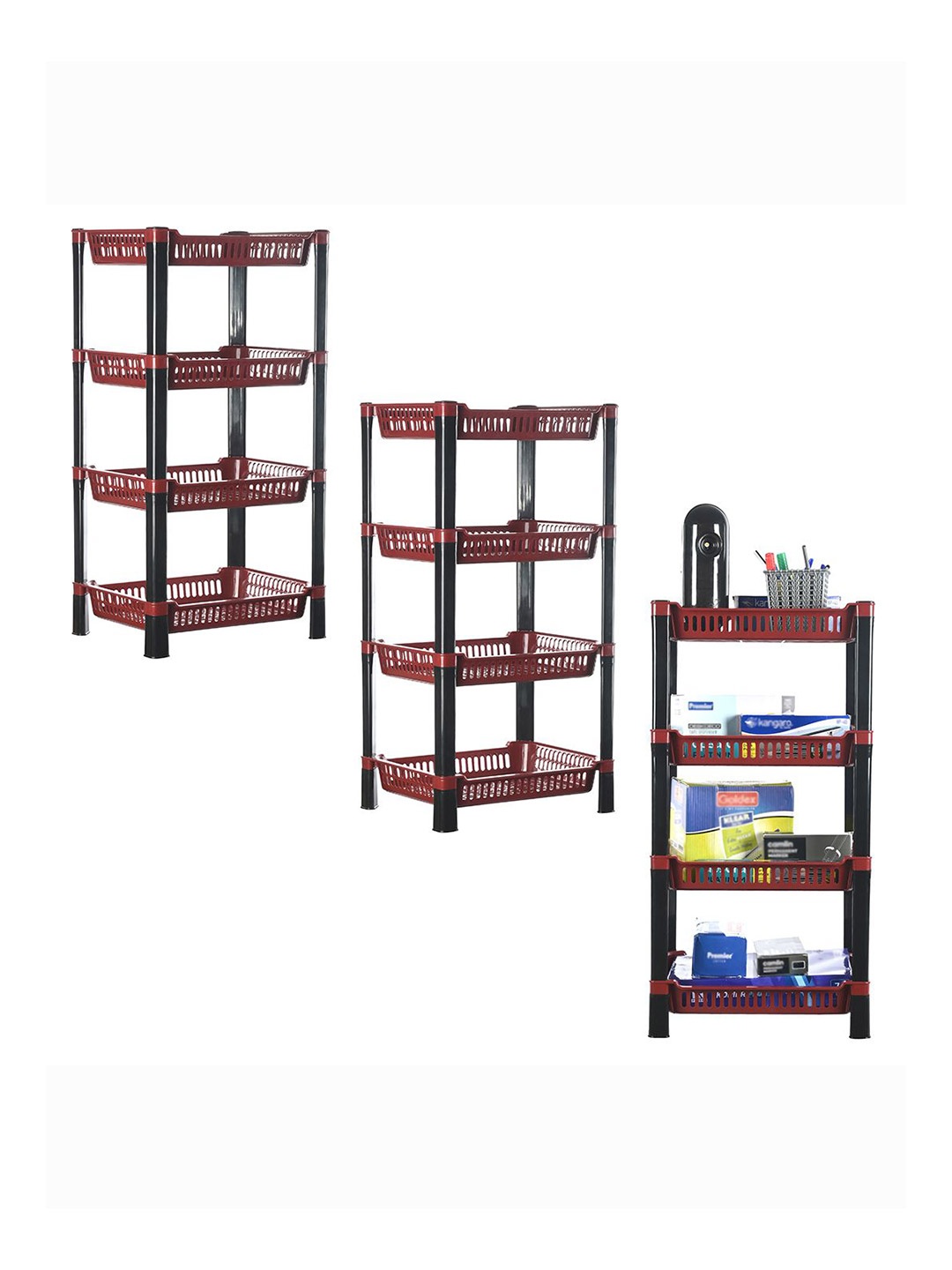 

Kuber Industries Maroon & Black 3 Pieces Multipurpose 4 Tier Racks For Storage
