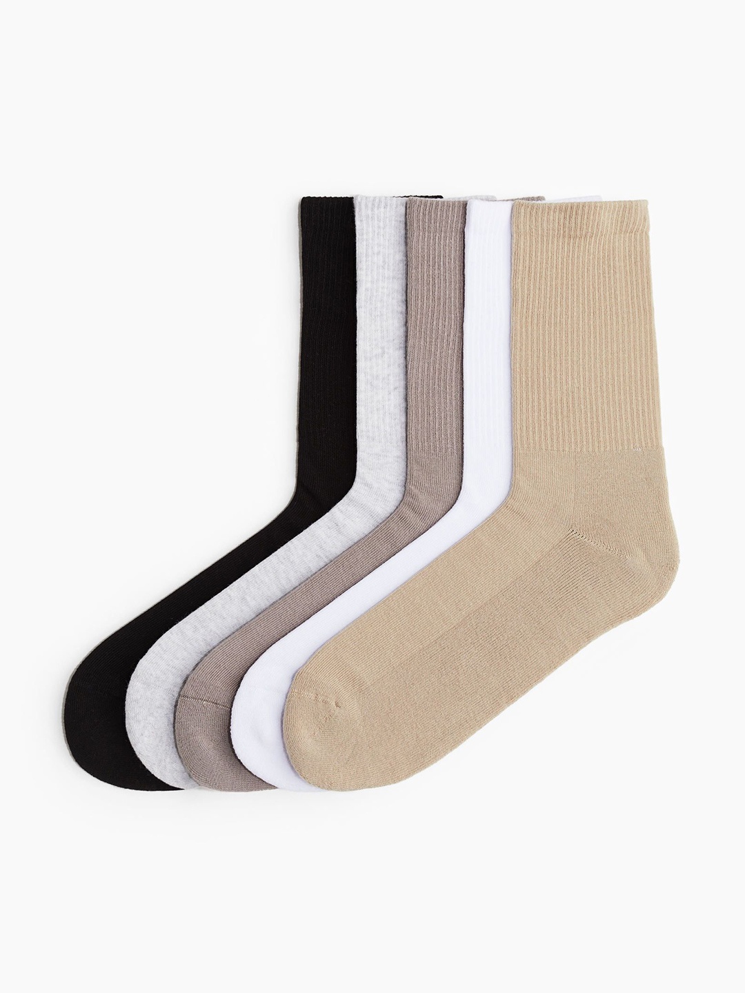 

H&M Pack Of 5 Calf-Length Socks, Beige