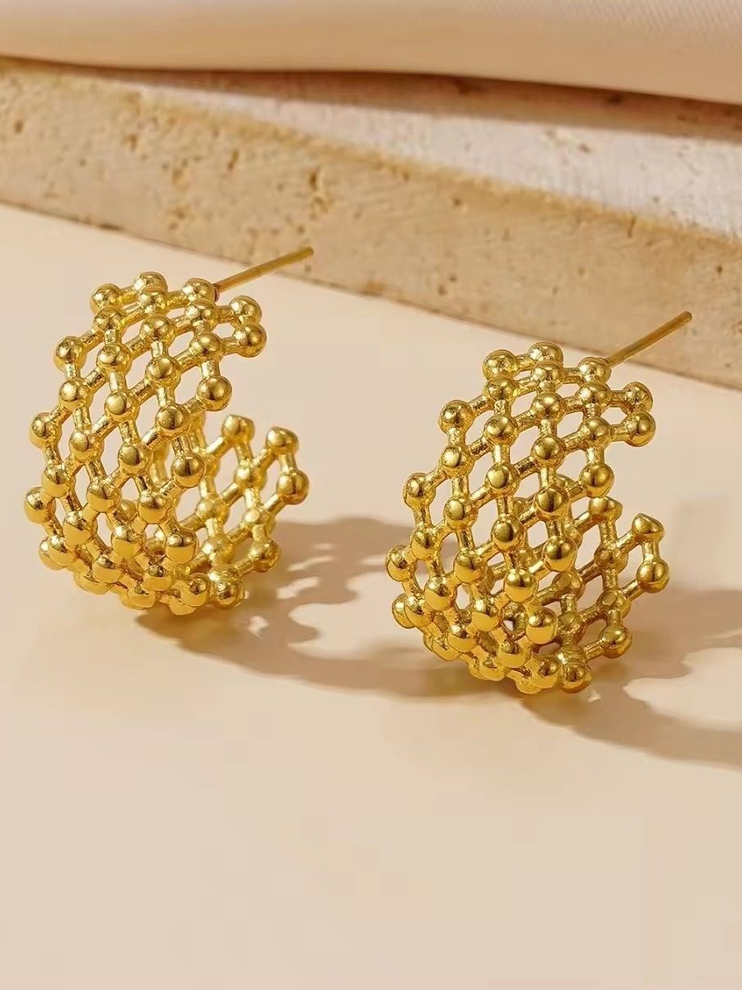 

MEENAZ Gold-Plated Stainless Steel Anti Tarnish Circular Half Hoop Earrings