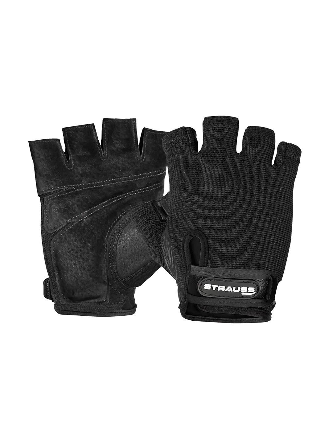 

STRAUSS Leather Stretch-Back Gym Gloves, Black