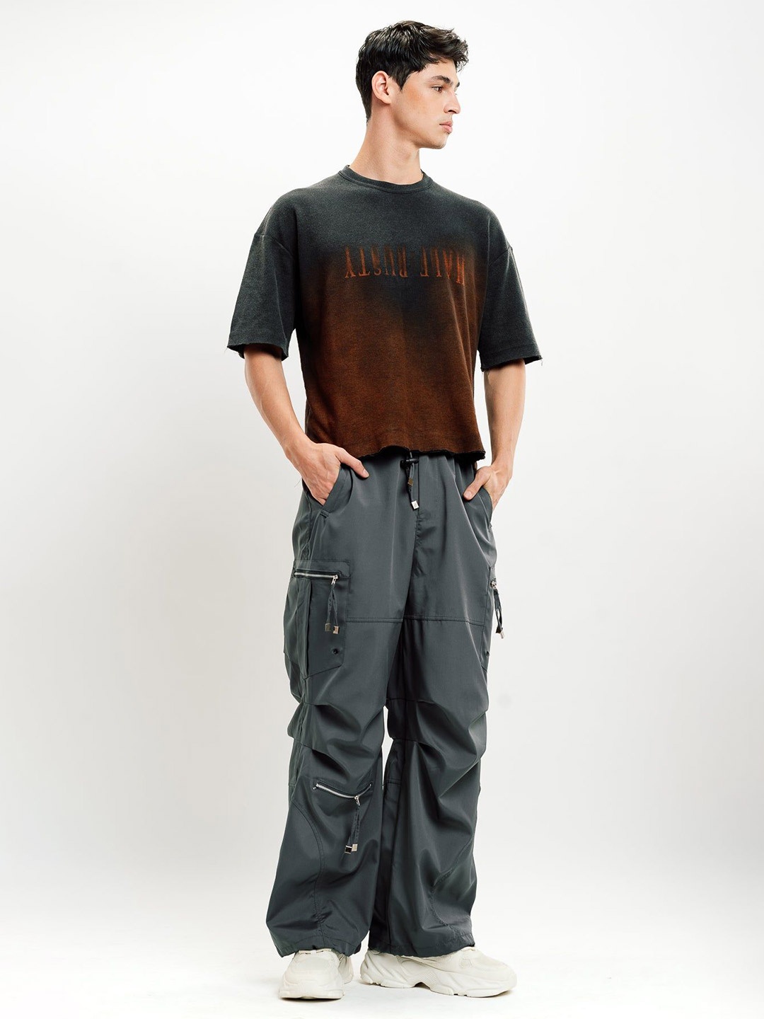 

FREAKINS Men Loose Fit Cargo Trousers, Grey