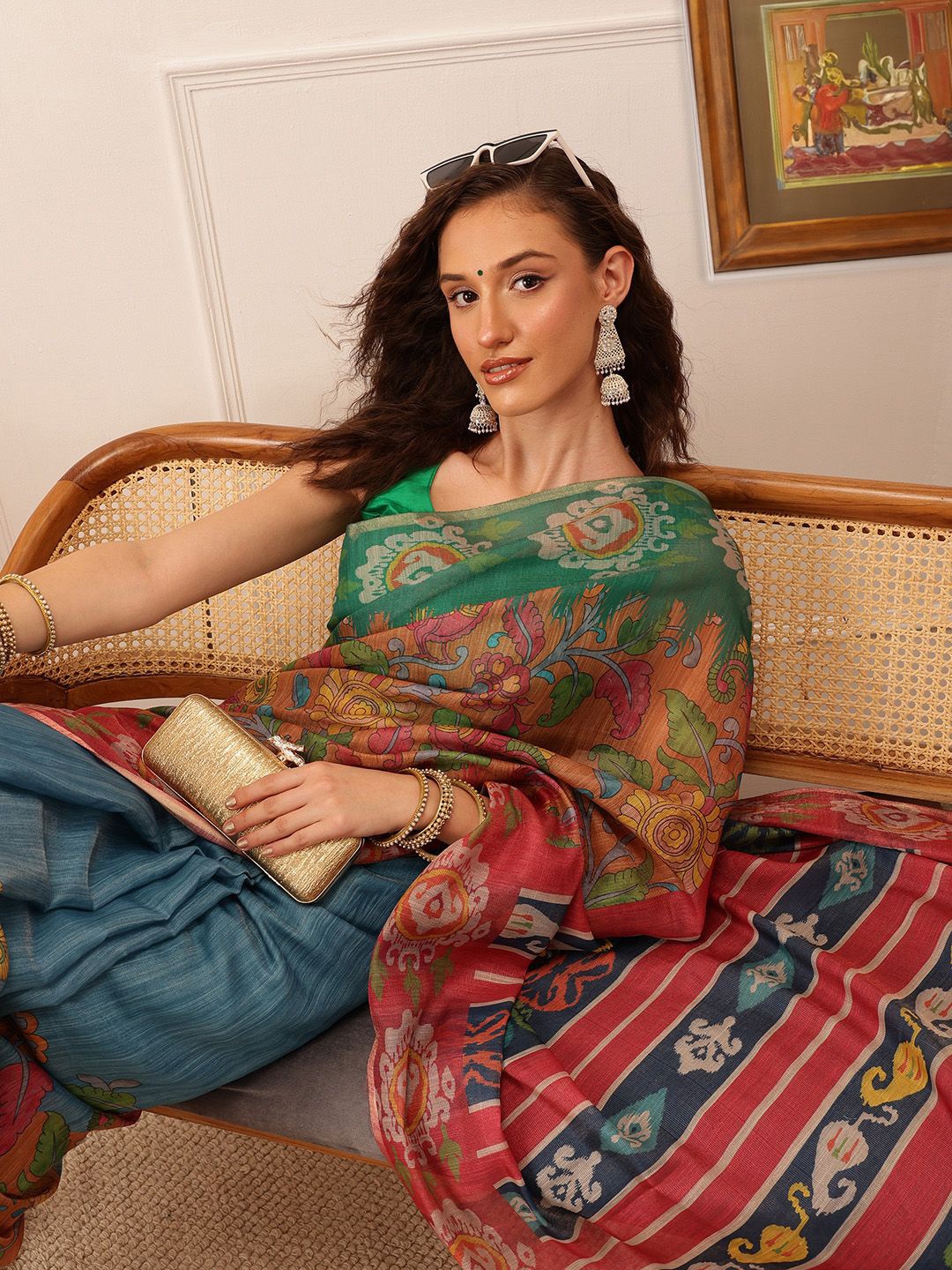 

Silk Land Floral Chnaderi Cotton Digital Print Saree, Blue