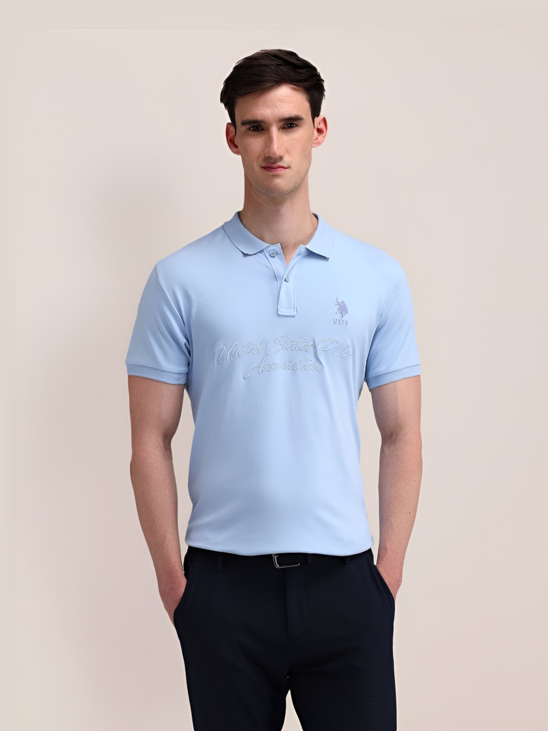 

U.S. Polo Assn. Men Solid Polo Collar Cotton Slim Fit T-Shirt, Blue