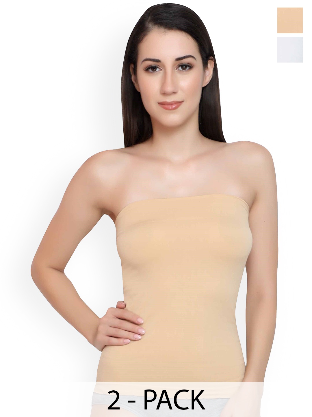 

Glamoras Pack Of 2 Strapless Camisoles, Beige