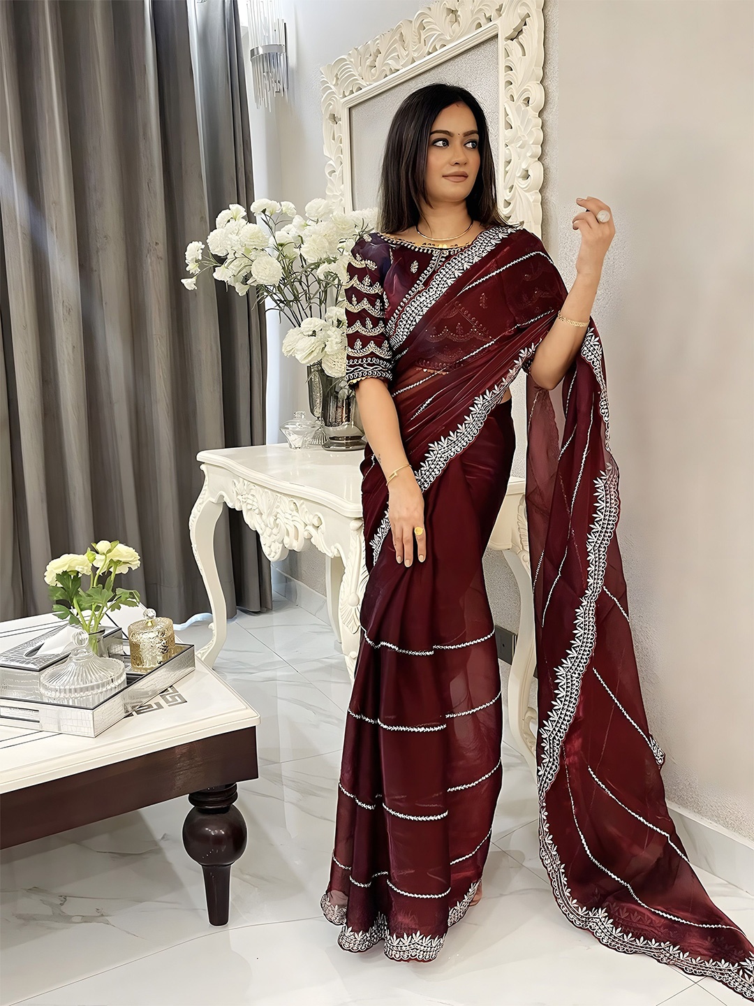 

Anouk Striped Silk Blend Saree, Maroon