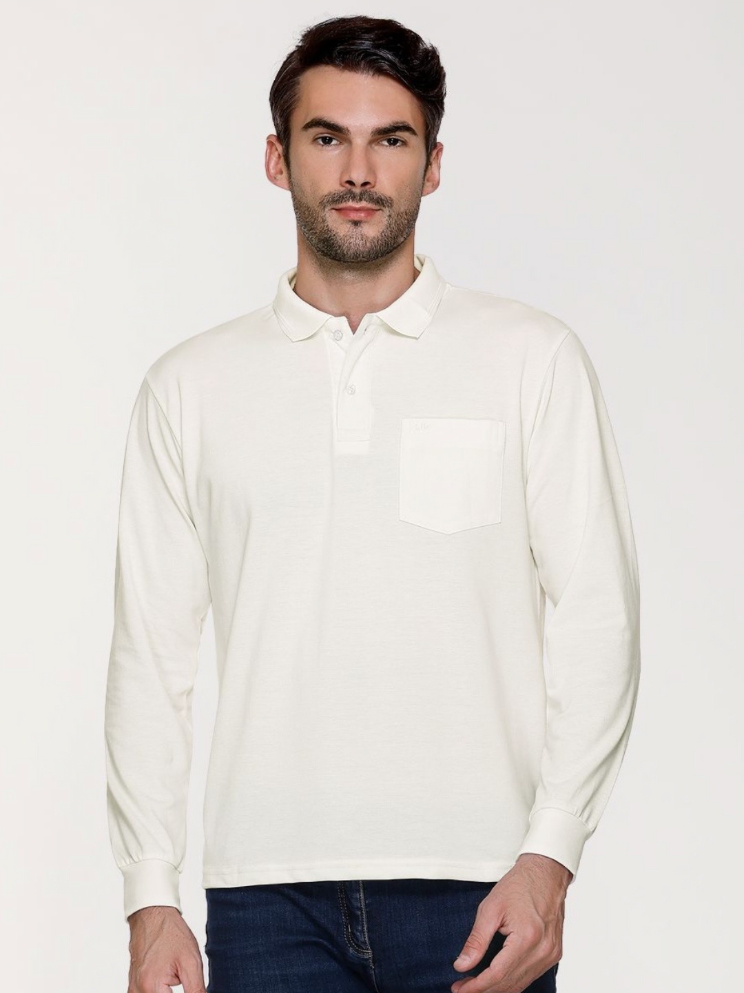 

ARRAY Men Solid Polo Collar Cotton T-shirt, Off white