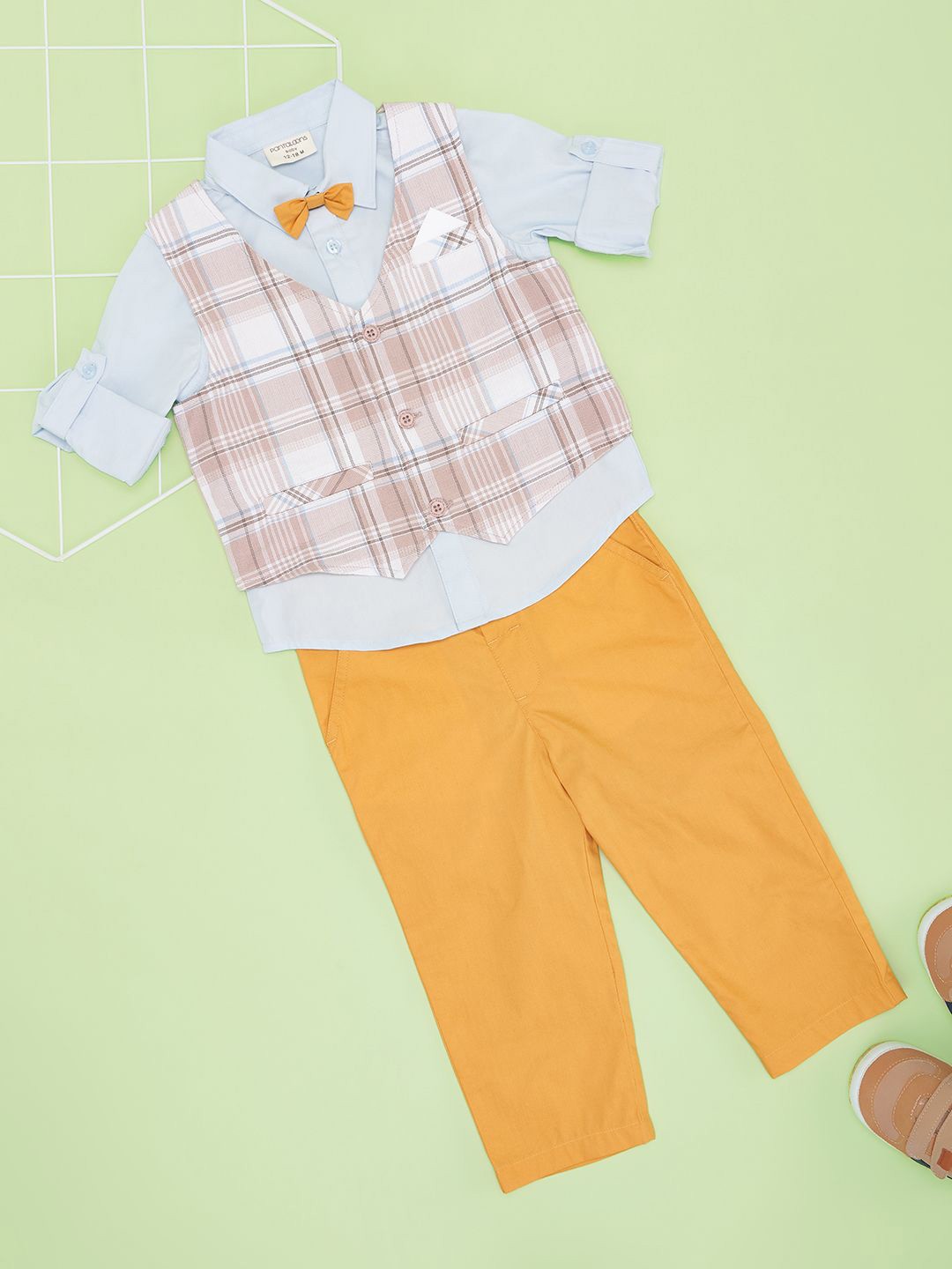 

Pantaloons Baby Infants Boys Pure Cotton Shirt With Trousers & Waitcoat, Blue