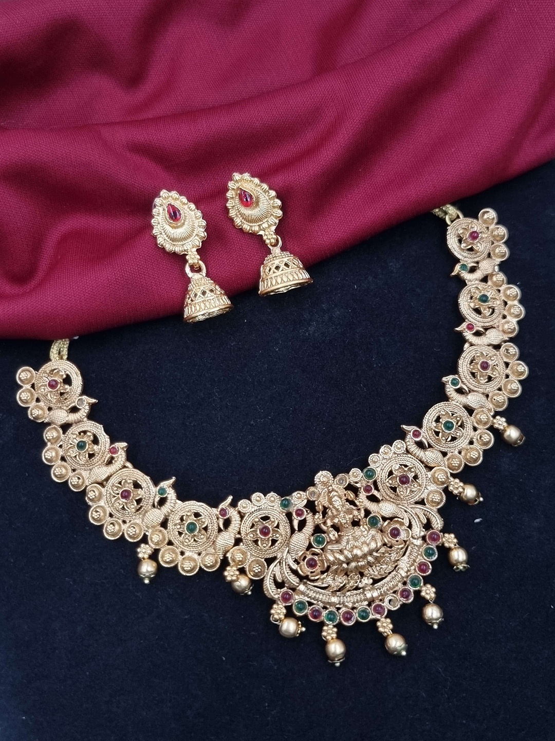 

Anouk Gold-Plated Stone Studded Mahalakshmi Bridal Matte Jewellery Set