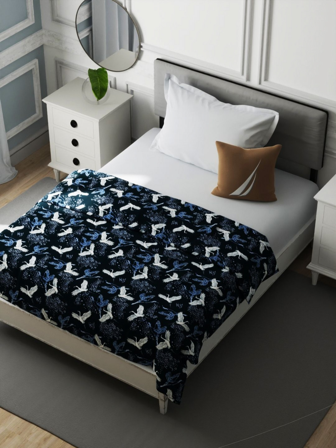 

Nautica millbrook Navy Blue & White Floral Cotton AC Room 120 GSM Single Bed Dohar