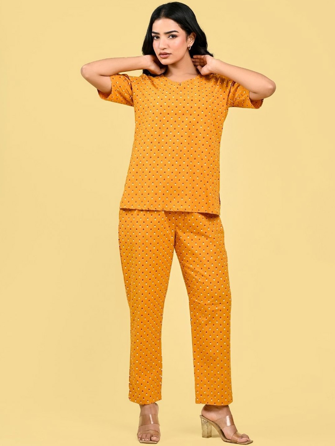 

GORDHAN Printed Pure Cotton Co-Ords Set, Yellow