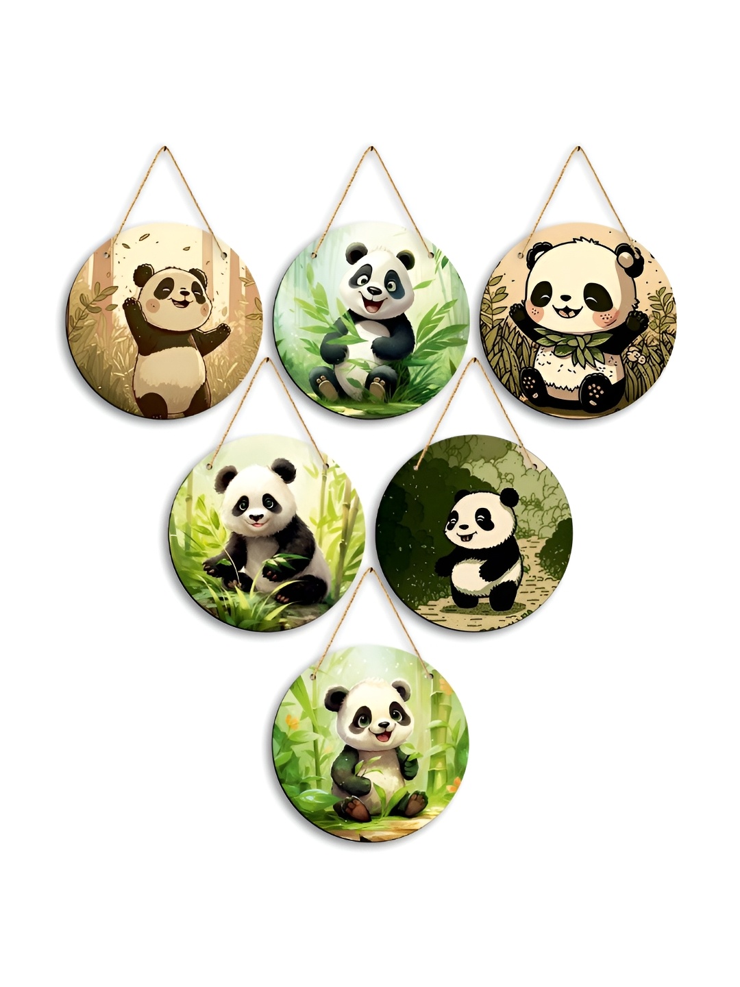 

CLAWCRAFTS Green & White 6 Pieces Panda Printed Wall Hangings