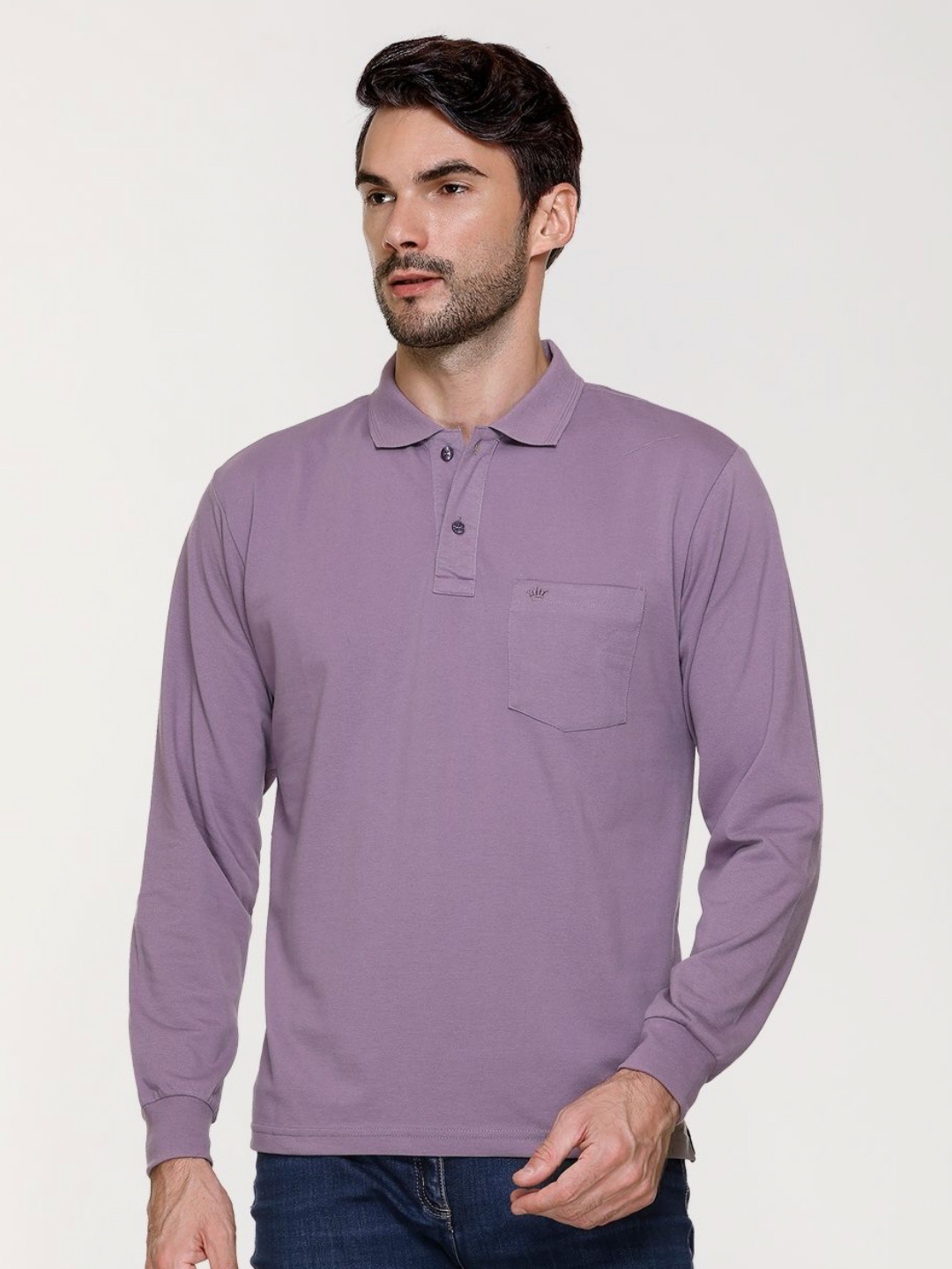 

ARRAY Men Solid Polo Collar Cotton T-Shirt, Lavender