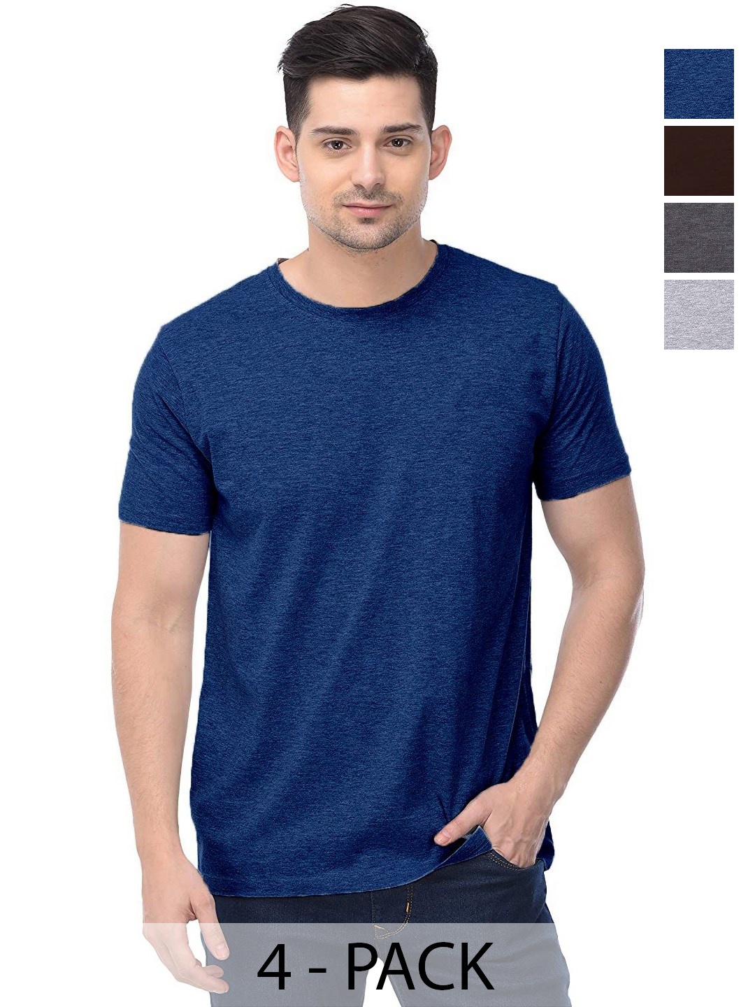 

COLOR CAPITAL Unisex Pack Of 4 Solid Pure Cotton T-shirts, Navy blue