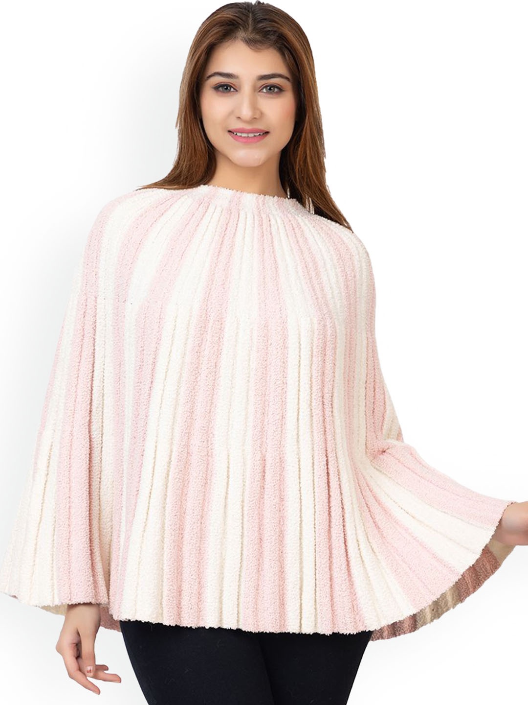 

TWENTY ME Women Woollen Lightweight Poncho Jacket, White
