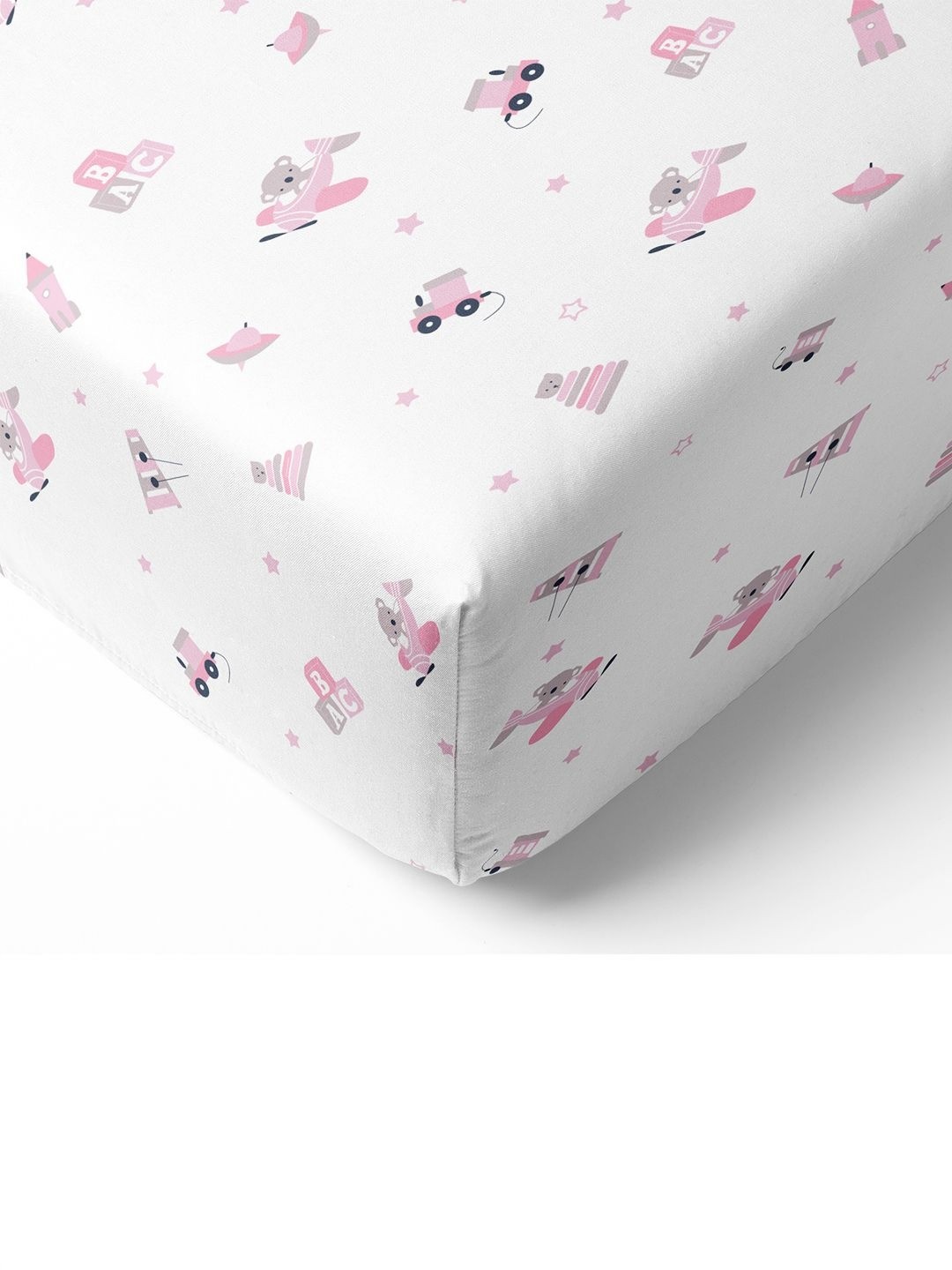 

The White Cradle Pink & White Cartoon Characters Printed Cotton Fitted 120 TC Crib Sheet