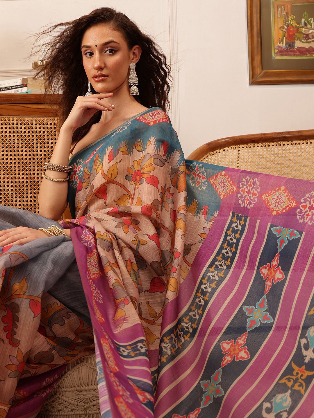 

Silk Land Floral Chnaderi Cotton Digital Print Saree, Purple