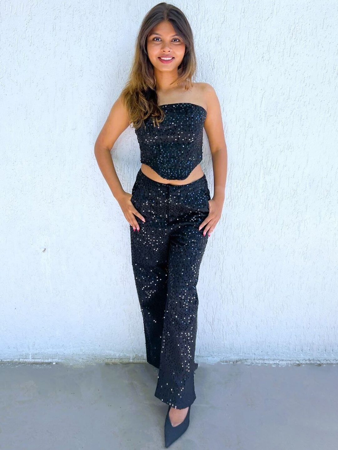 

FancyPants Lisa Embellished Denim Top With Trousers, Black