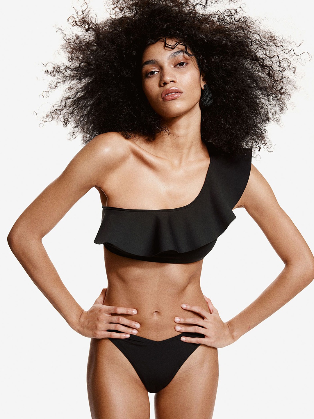

H&M Padded One-Shoulder Bikini Top, Black