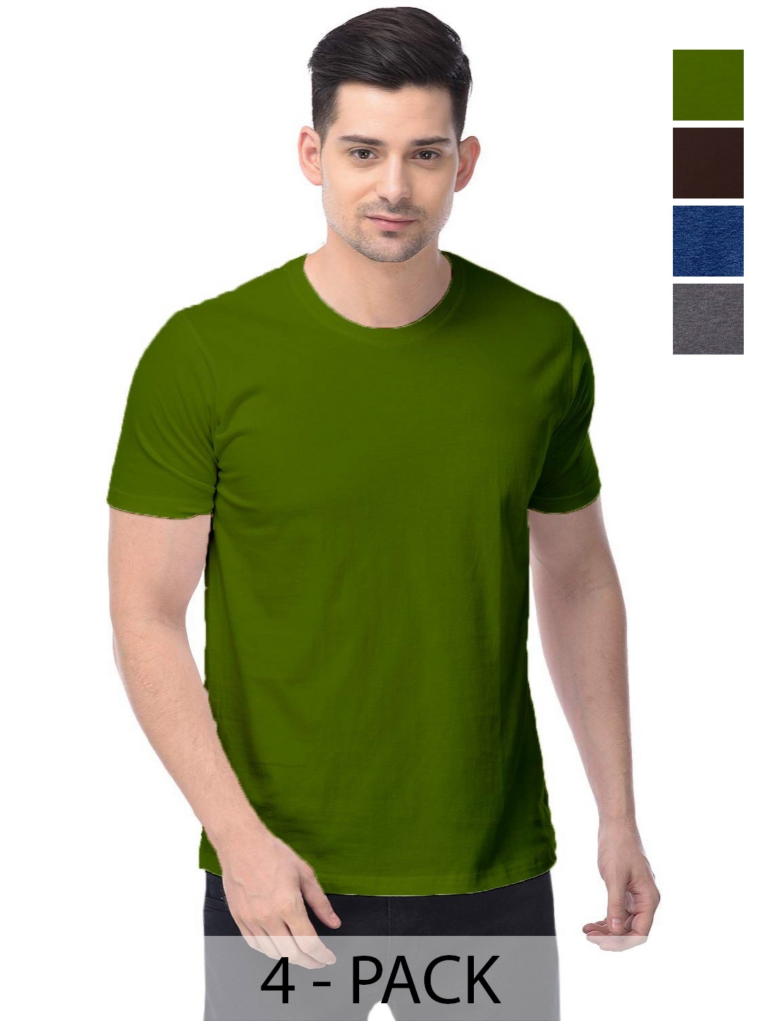 

COLOR CAPITAL Set Of 4 Unisex Solid Pure Cotton T-shirts, Green