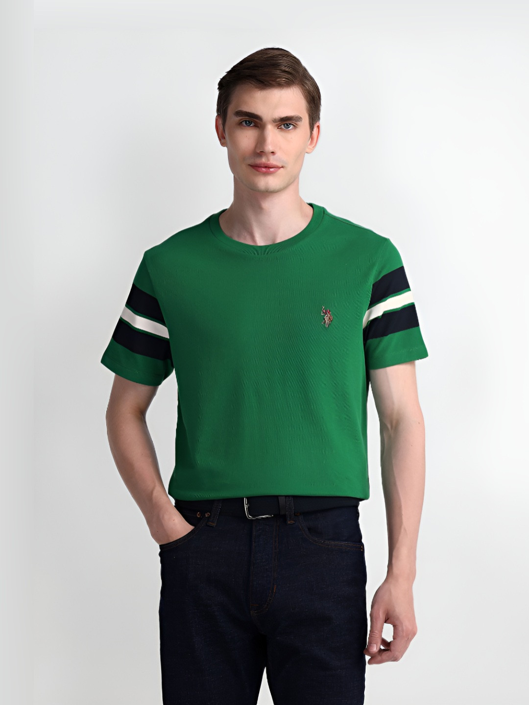 

U.S. Polo Assn. Men Solid Round Neck Cotton Slim Fit T-shirt, Green