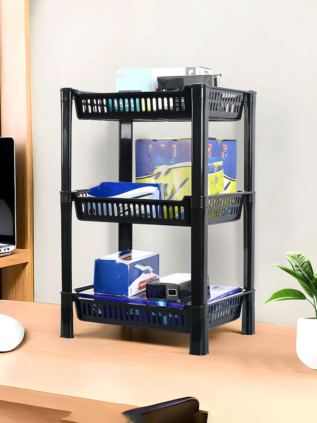 

Kuber Industries Black Long 3-Tier Lasting Multi-Utility Organiser