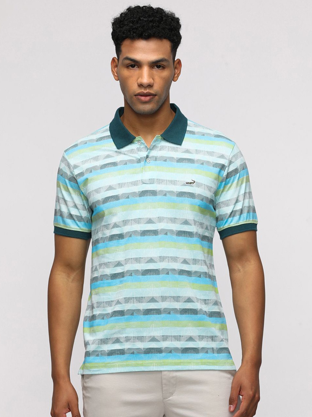 

Crocodile Men Striped Polo Collar Cotton Slim Fit T-Shirt, Green