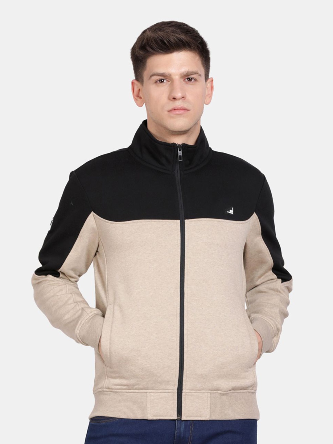 

t-base Men Colourblocked Sweatshirt, Beige