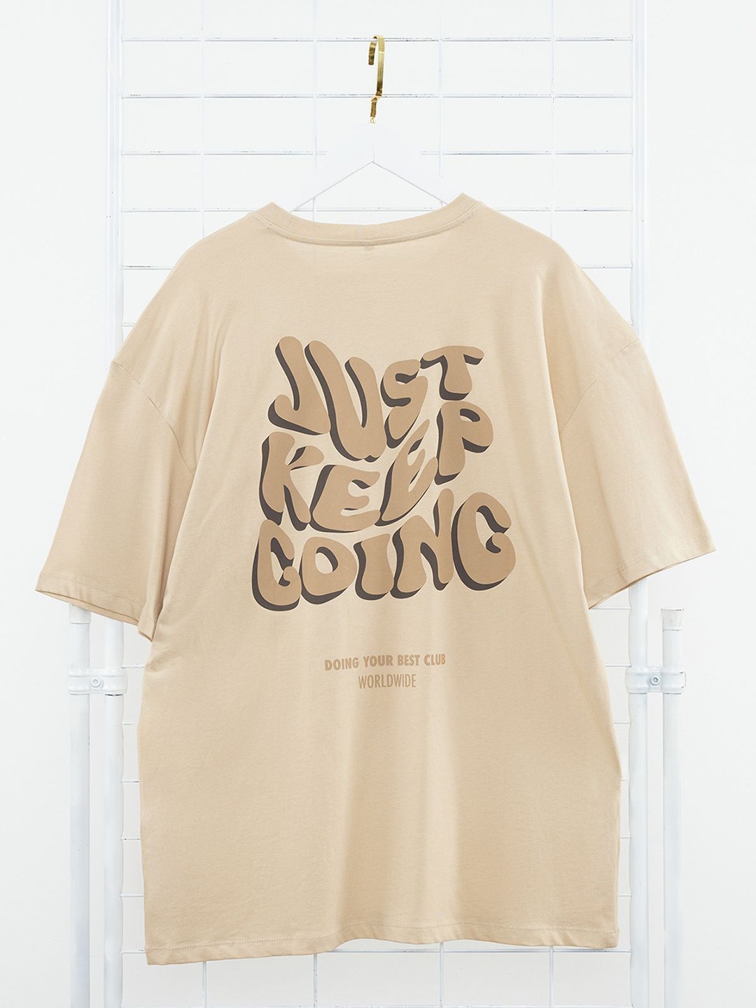 

Trendyol Men Typography Printed Round Neck Cotton Oversized T-Shirt, Na