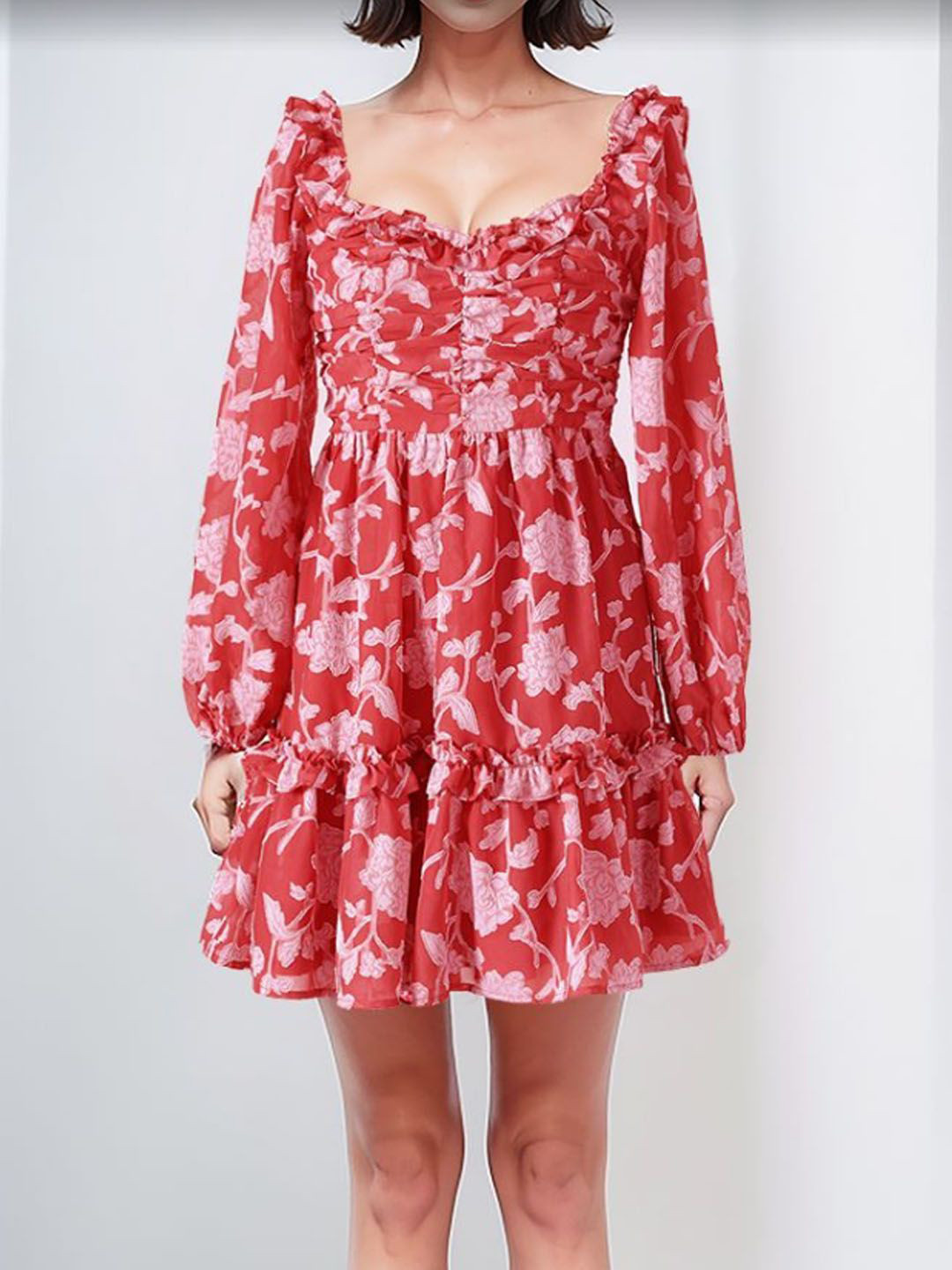 

StyleCast Printed Georgette Fit and Flare Dress, Red