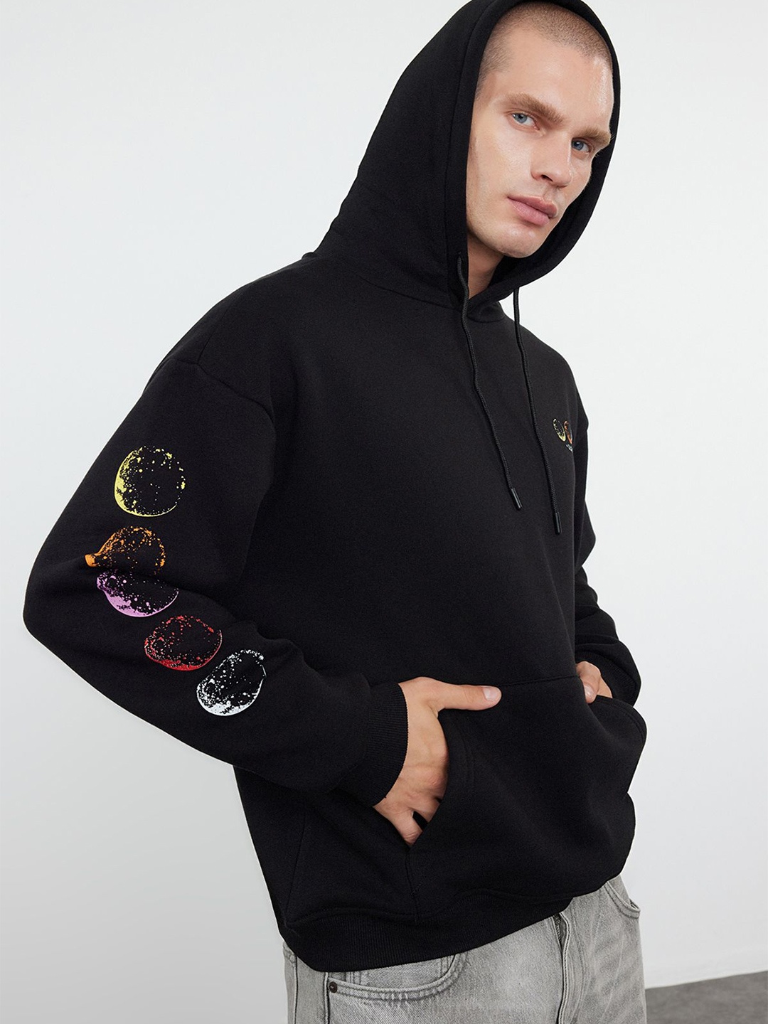 

Trendyol Men Graphic Printed Hooded Sweatshirt, Black