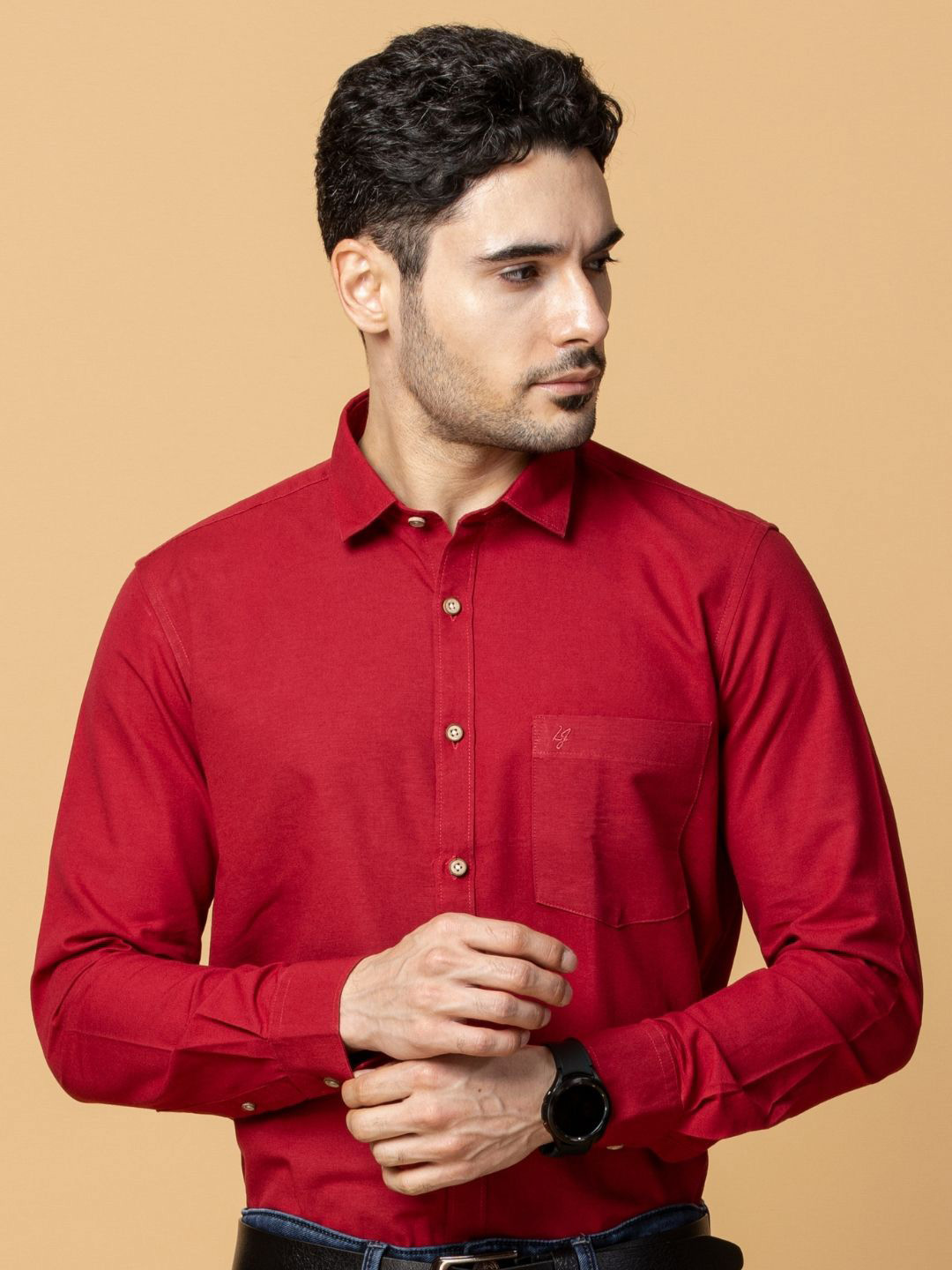 

Berkshire Men Comfort Spread Collar Solid Cotton Slim Fit Formal Shirt, Red