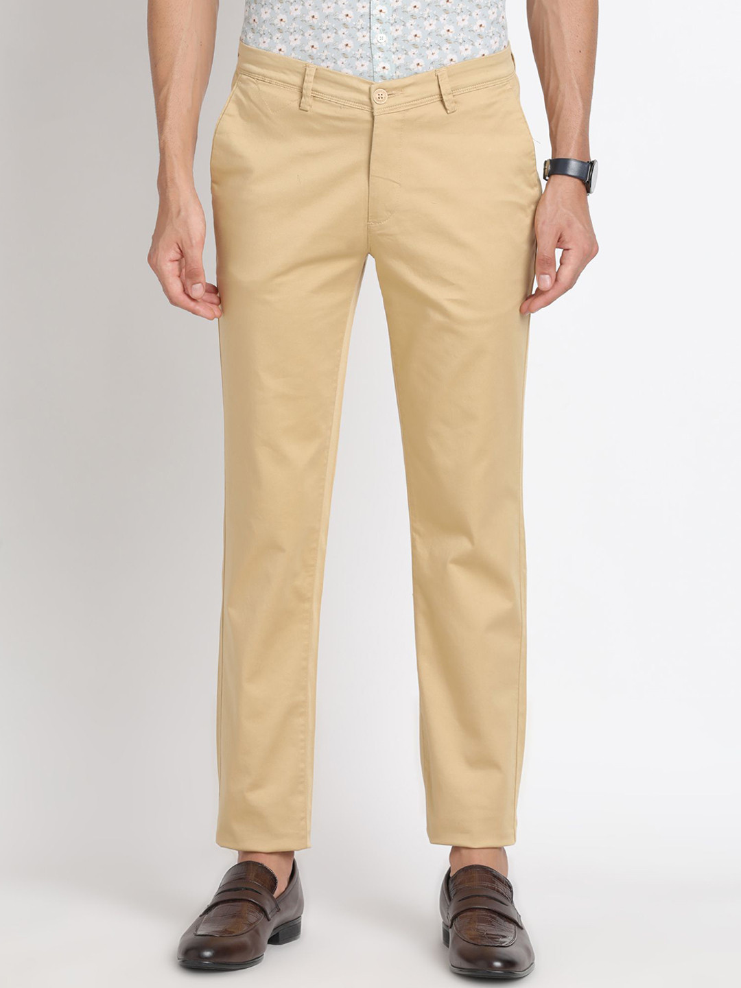 

Turtle Men Relaxed Skinny Fit Chinos Trousers, Beige