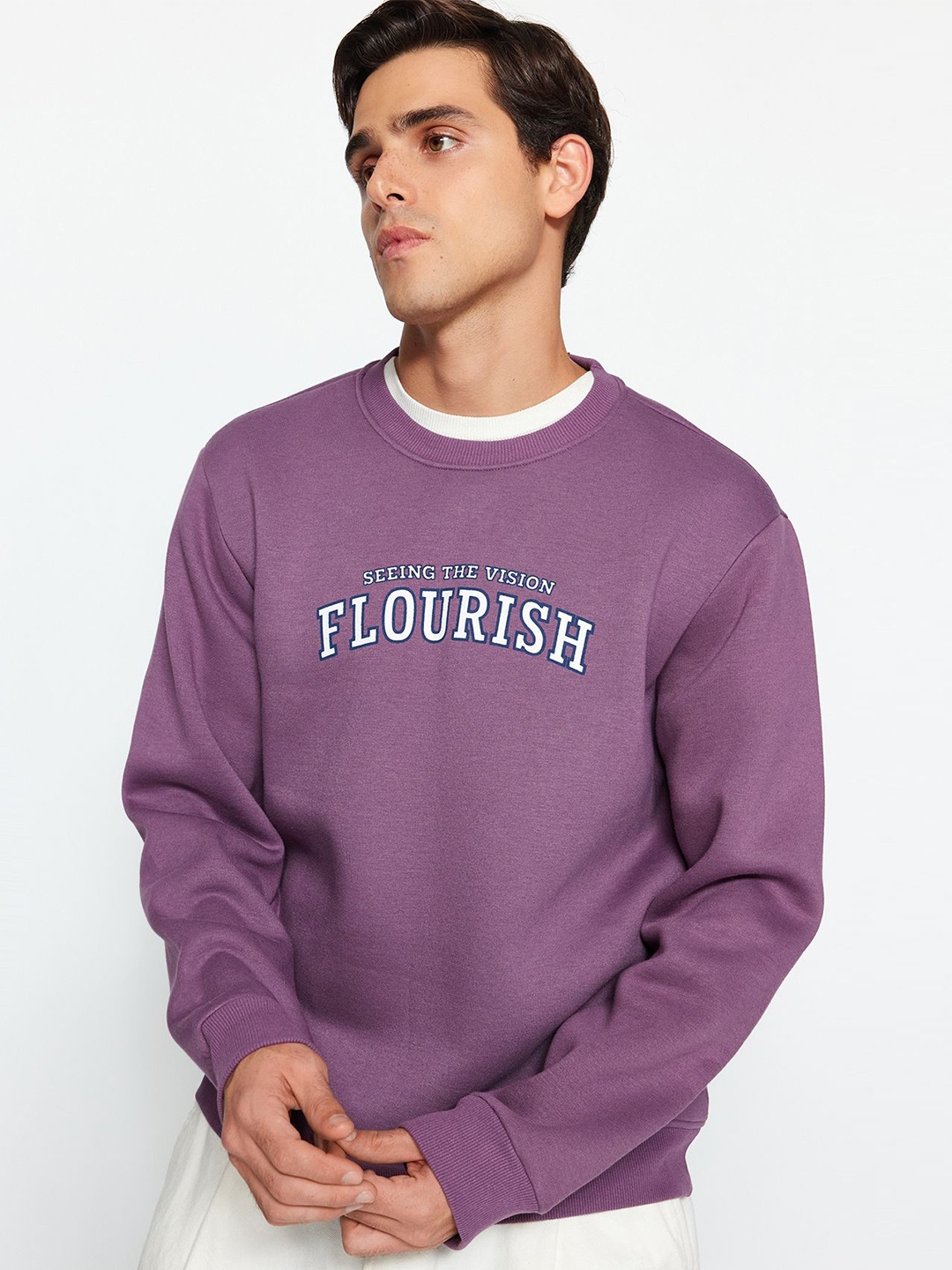 

Trendyol Men Printed Sweatshirt, Mauve